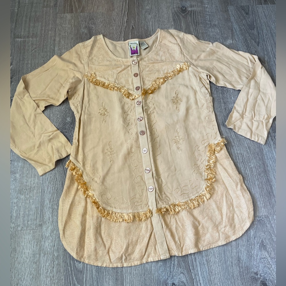 Original Anthony Small Womens Tan Long Tunic Blouse